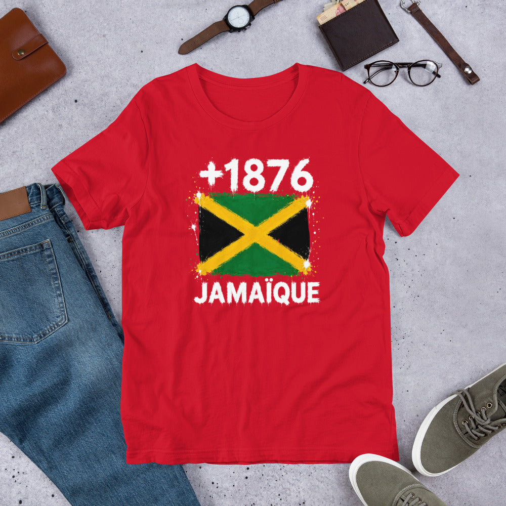 T-shirt Jamaïque +1876 Red vue de face, drapeau jamaïcain