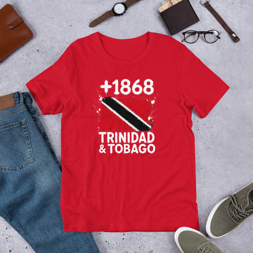 T-shirt Trinidad & Tobago +1868 Red vue de face, drapeau trinidadien