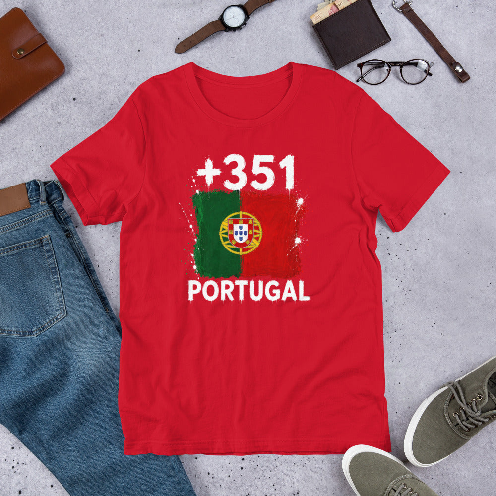 T-shirt Portugal +351 Red vue de face, drapeau portugais