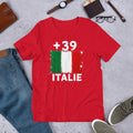 T-shirt Italie +39 Red vue de face, drapeau italien
