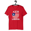 T-shirt Liberia +231 Red vue de face, drapeau libérien