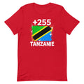 T-shirt Tanzanie +255 red vue de face, sérigraphie drapeau tanzanien