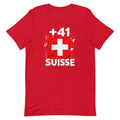 T-shirt Suisse - Red, vue de face avec le drapeau suisse et l'indicatif +41