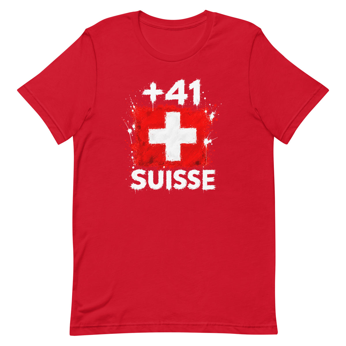 T-shirt Suisse - Red, vue de face avec le drapeau suisse et l'indicatif +41