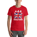 T-shirt Angleterre - Red, vue de face, éclaboussure drapeau Royaume-Uni +44 - Indicatif Fier