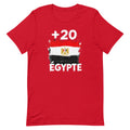 T-shirt Égypte +20 rouge vue de face, sérigraphie drapeau égyptien