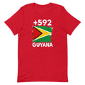T-shirt Guyana +592 rouge vue de face, sérigraphie drapeau guyanien
