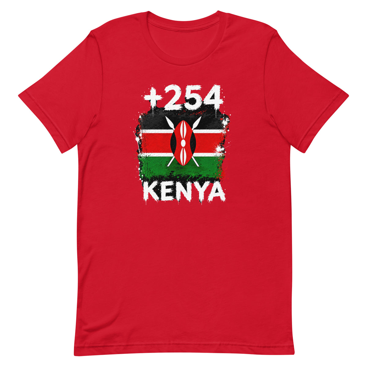 T-shirt Kenya +254 rouge vue de face, sérigraphie drapeau kényan