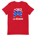 T-shirt La Réunion +262 rouge vue de face, sérigraphie drapeau réunionnais