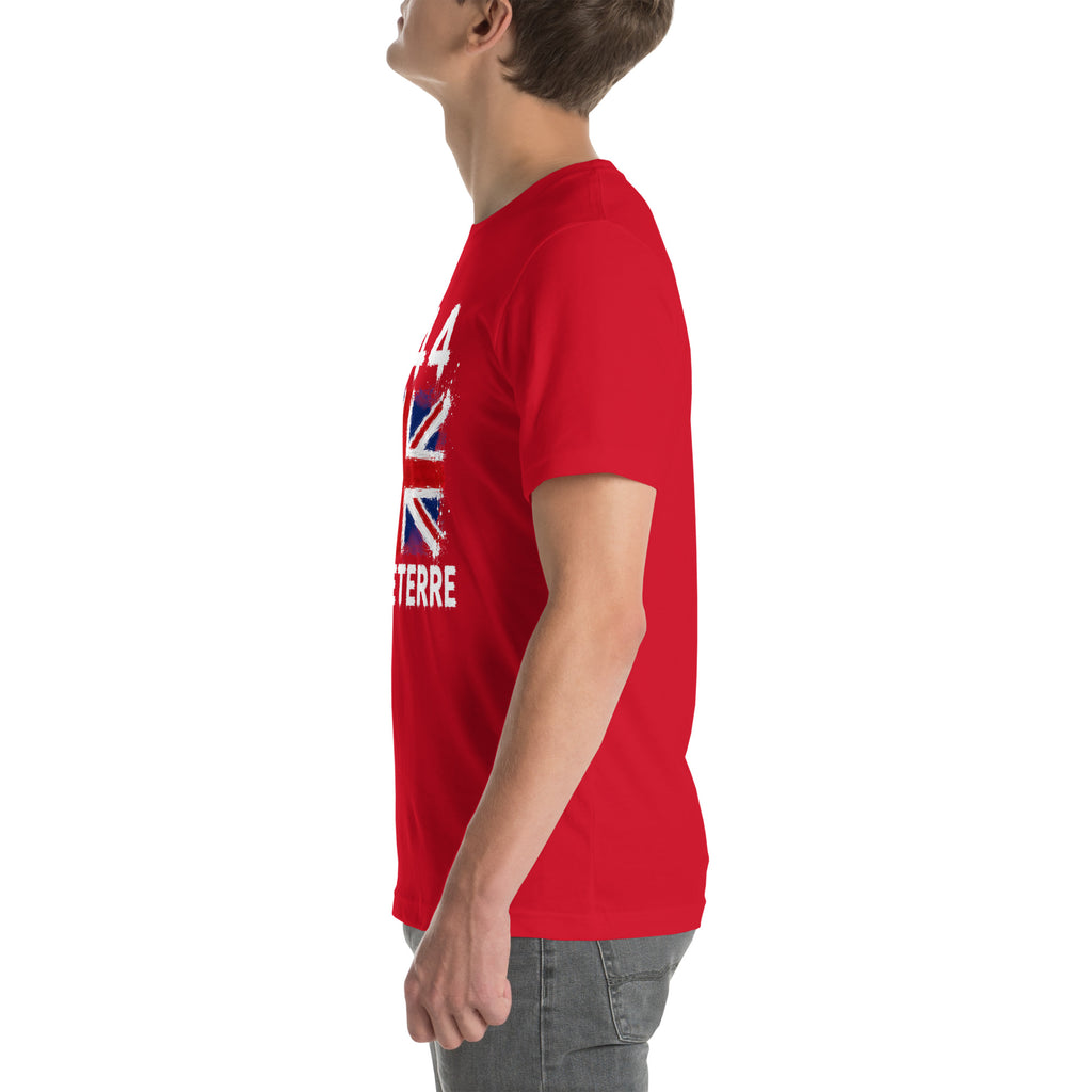 T-shirt Angleterre - Red avec drapeau floqué effet éclaboussure de peinture - vue de profil gauche - Indicatif Fier