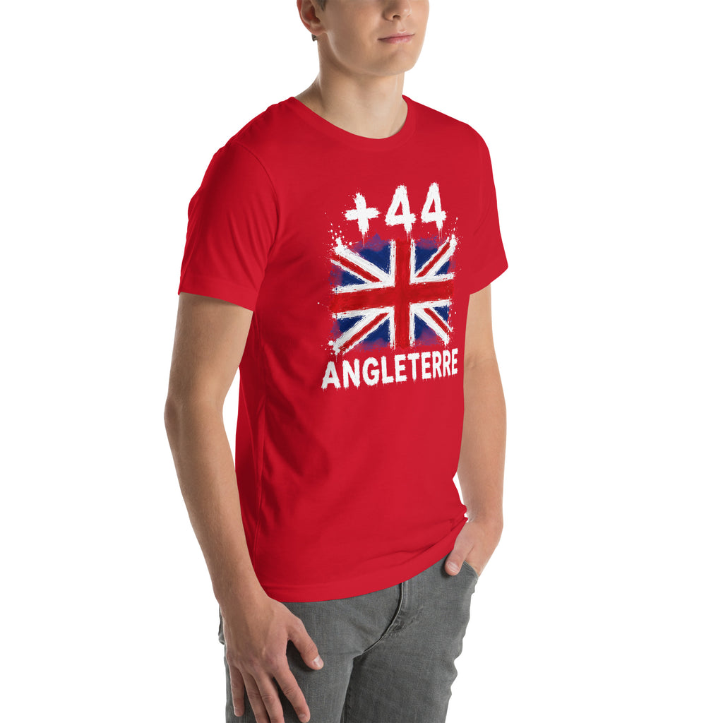 T-shirt Angleterre - Red avec drapeau floqué effet éclaboussure de peinture - vue de trois-quarts droit - Indicatif Fier