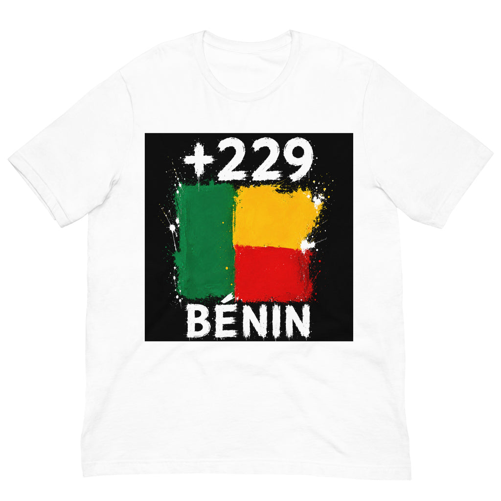 T-shirt Bénin +229 Blanc - design drapeau béninois