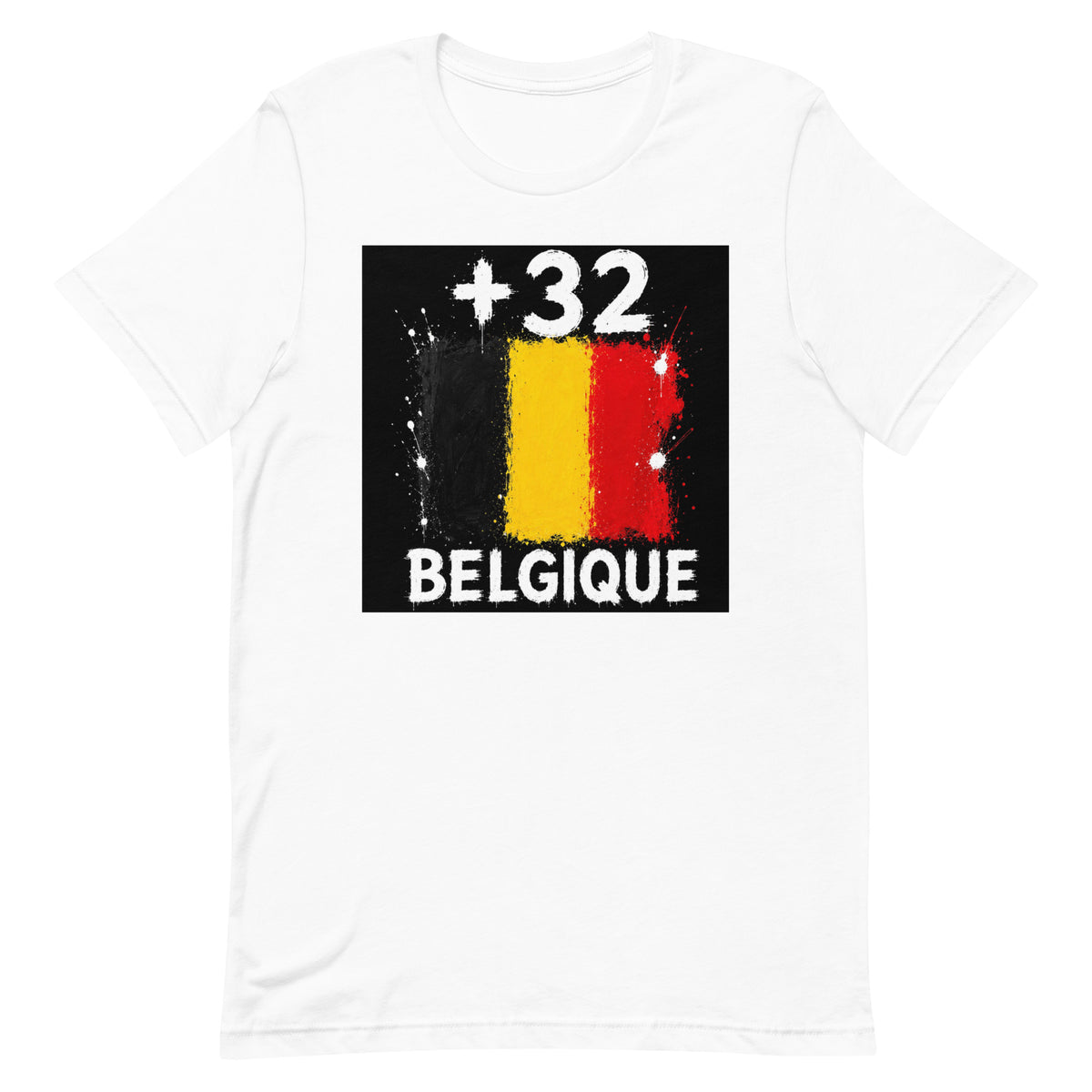 T-shirt Belgique +32 Blanc, design drapeau belge - vue de face