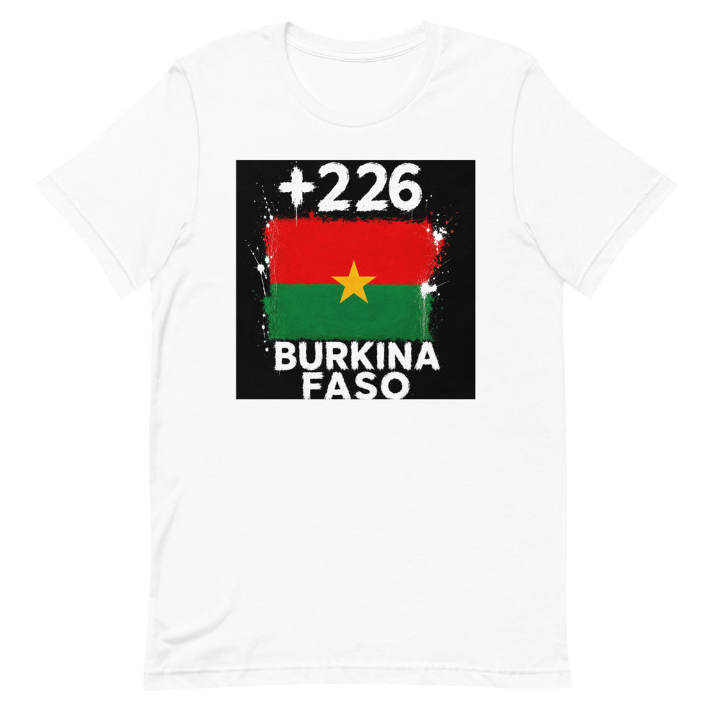 T-shirt Burkina Faso +226 Blanc, design drapeau burkinabè - vue de face