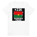 T-shirt Burkina Faso +226 Blanc, design drapeau burkinabè - vue de face