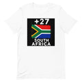 T-shirt Afrique du Sud +27 Blanc, design drapeau sud-africain - vue de face
