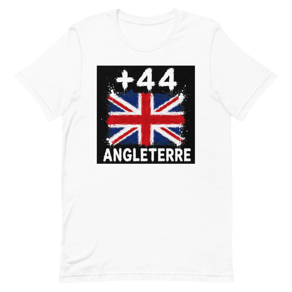 T-shirt Angleterre +44 Blanc, design drapeau britannique - vue de face