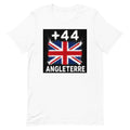 T-shirt Angleterre +44 Blanc, design drapeau britannique - vue de face