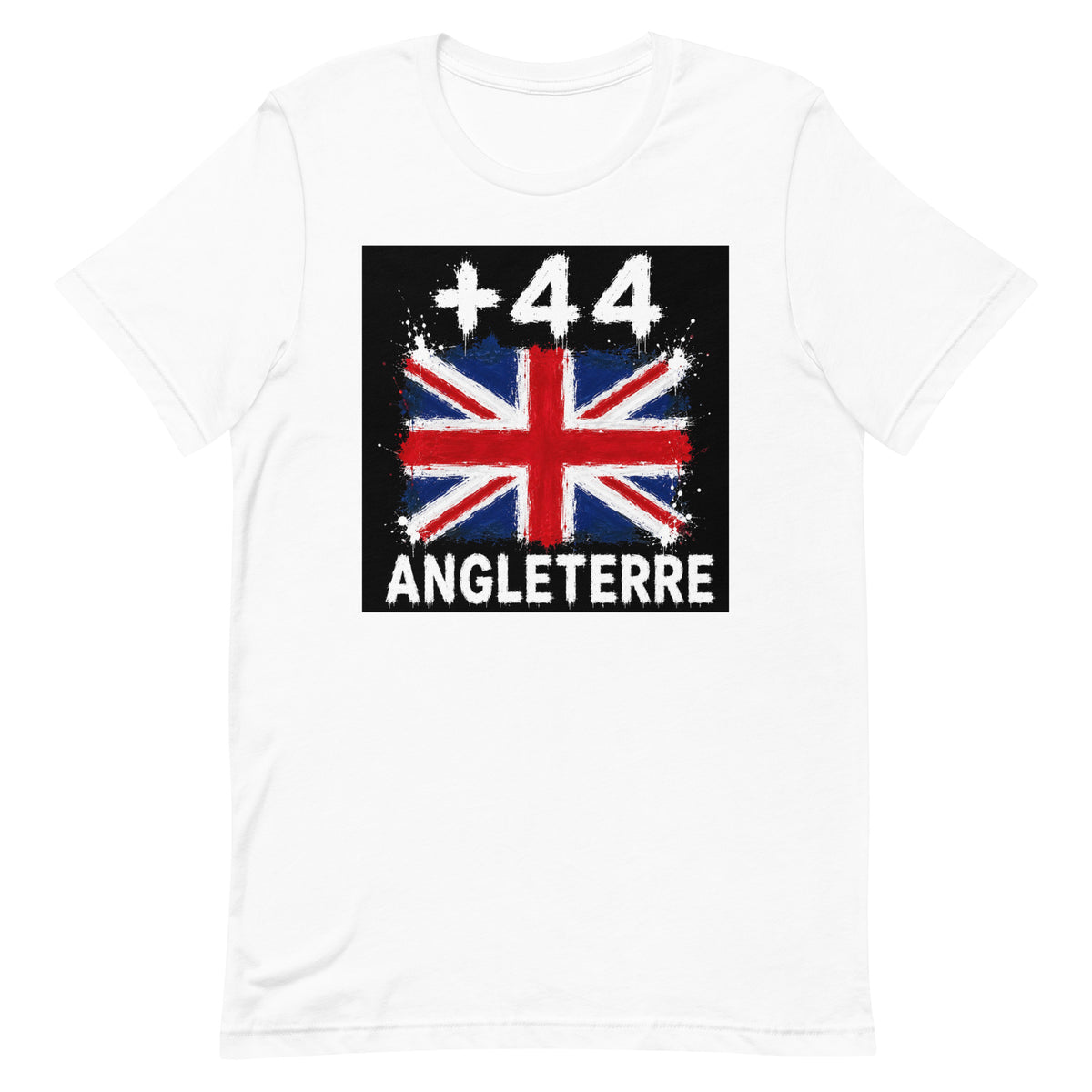 T-shirt Angleterre +44 Blanc, design drapeau britannique - vue de face