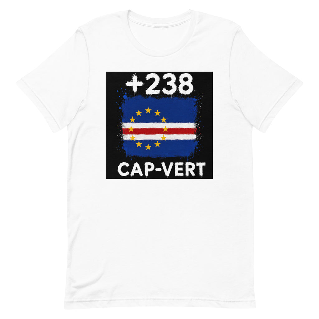T-shirt Cap-Vert +238 Blanc, design drapeau cap-verdien - vue de face