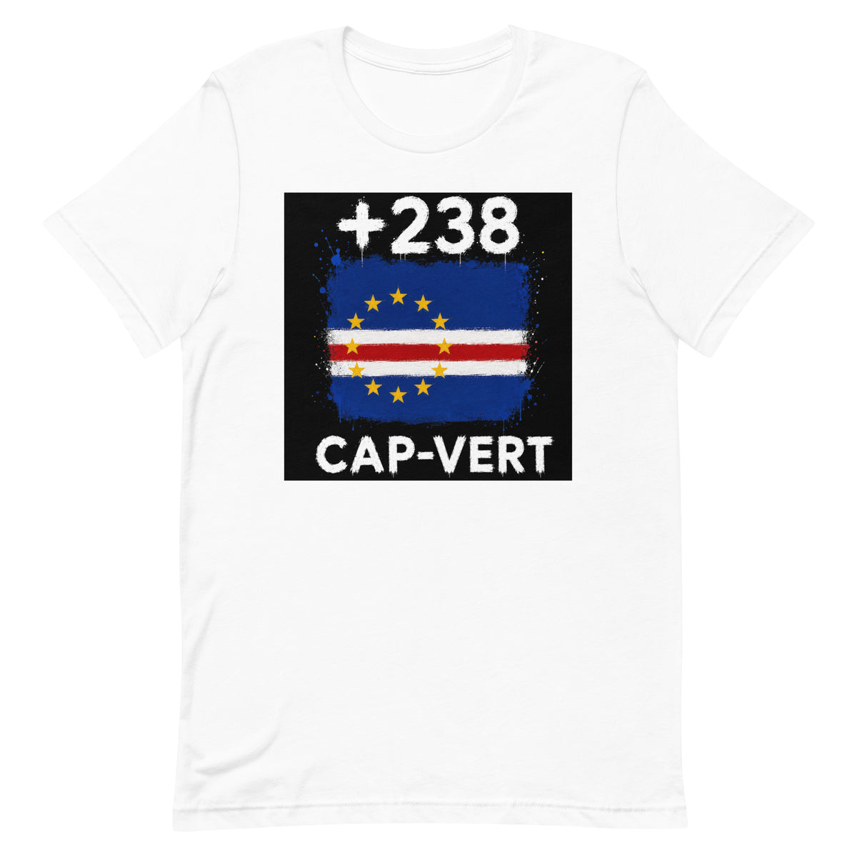 T-shirt Cap-Vert +238 Blanc, design drapeau cap-verdien - vue de face