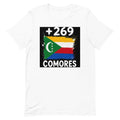 T-shirt Comores +269 Blanc, design drapeau comorien - vue de face