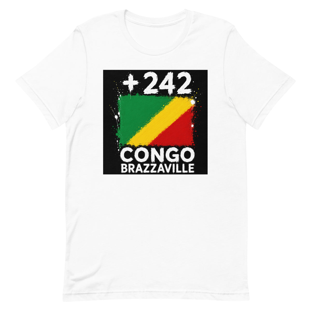 T-shirt Congo Brazzaville +242 Blanc, design drapeau congolais - vue de face