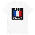 T-shirt France +33 Blanc, design drapeau français - vue de face