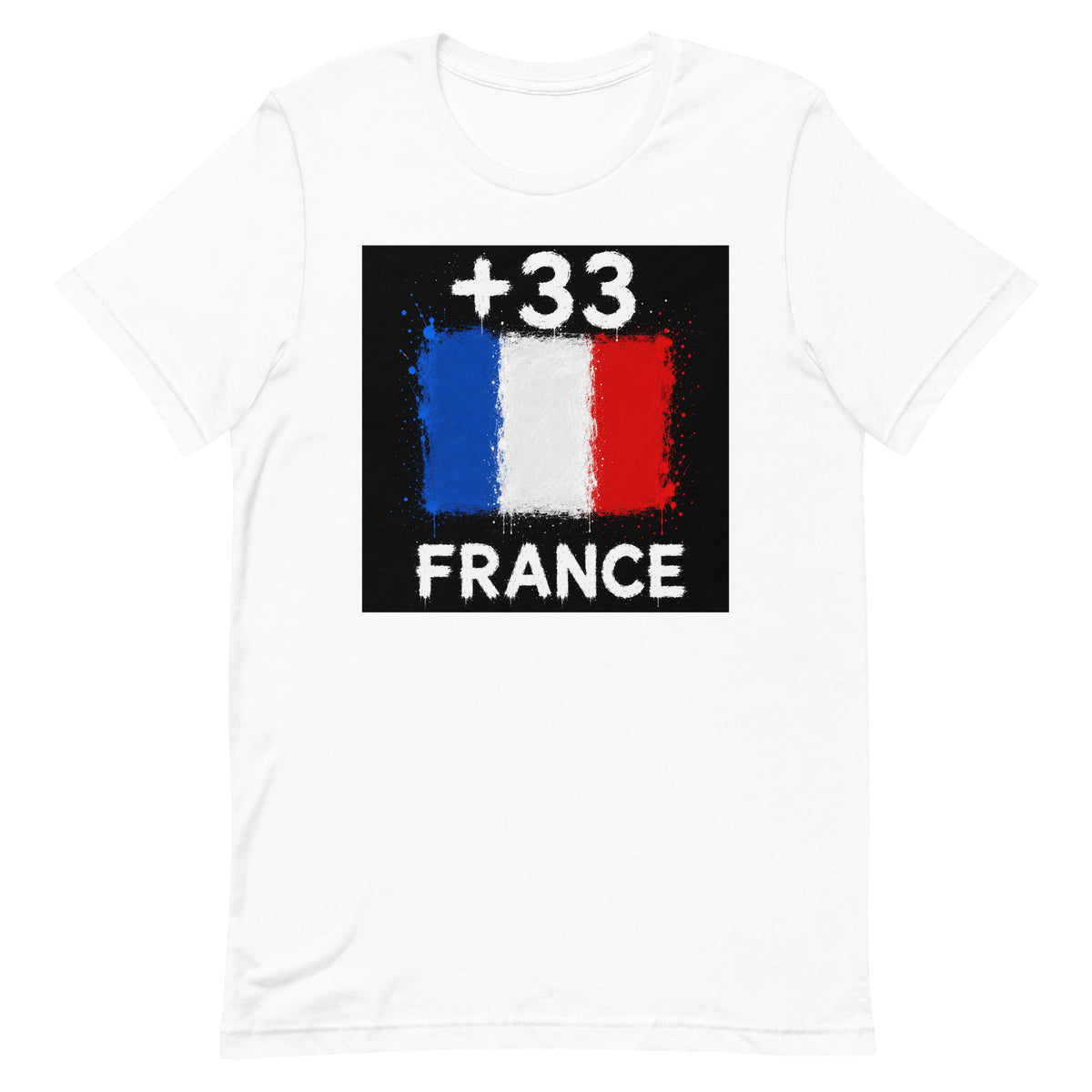 T-shirt France +33 Blanc, design drapeau français - vue de face
