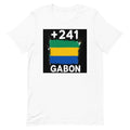 T-shirt Gabon +241 Blanc, design drapeau gabonais - vue de face