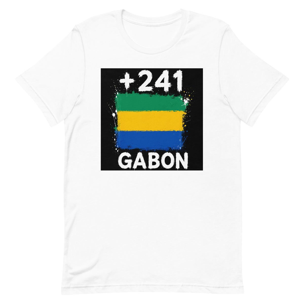 T-shirt Gabon +241 Blanc, design drapeau gabonais - vue de face