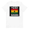 T-shirt Ghana +233 Blanc, design drapeau ghanéen - vue de face