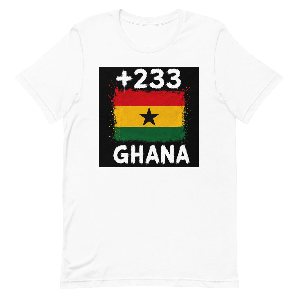 T-shirt Ghana +233 Blanc, design drapeau ghanéen - vue de face