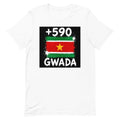 T-shirt Guadeloupe +590 Blanc, design drapeau guadeloupéen - vue de face