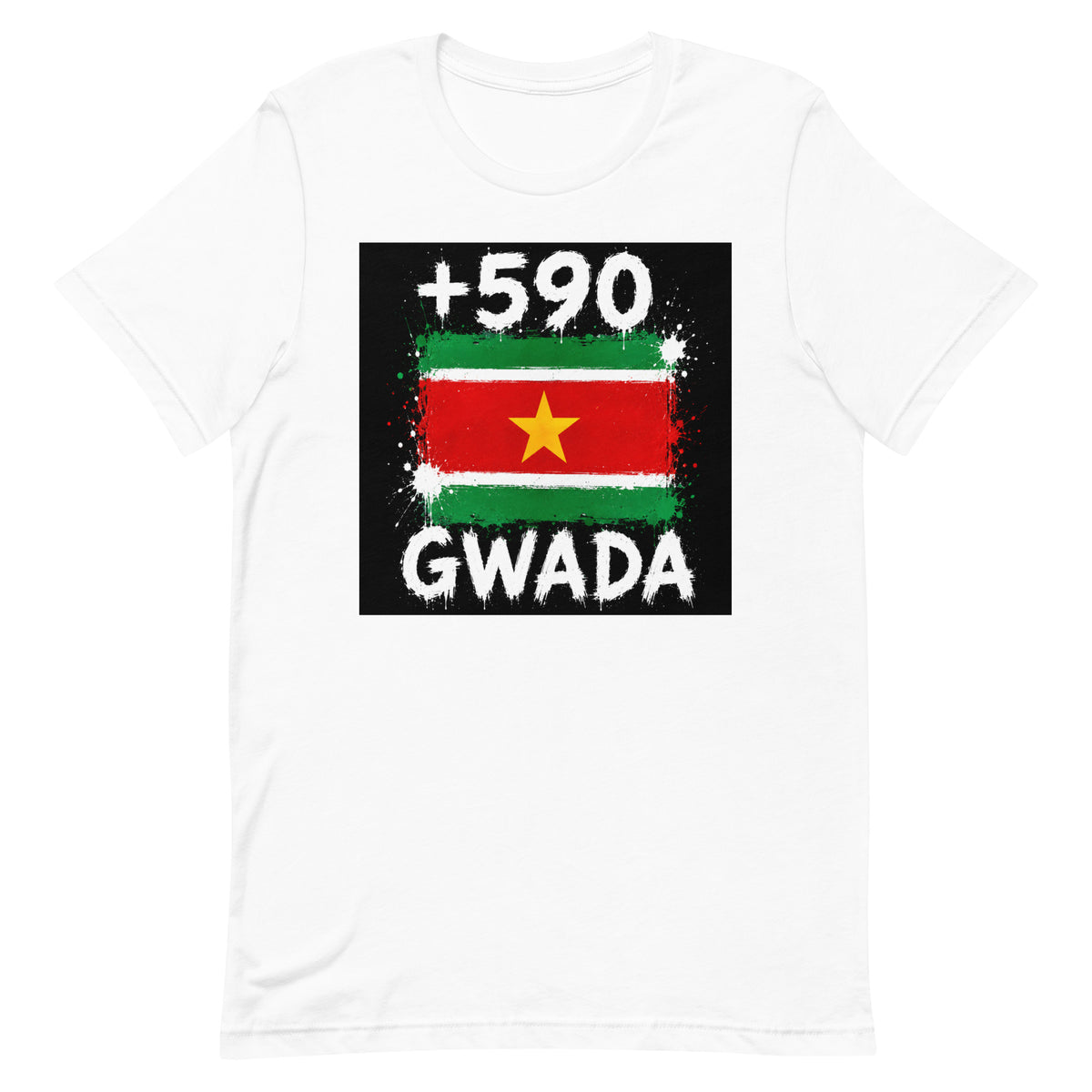 T-shirt Guadeloupe +590 Blanc, design drapeau guadeloupéen - vue de face