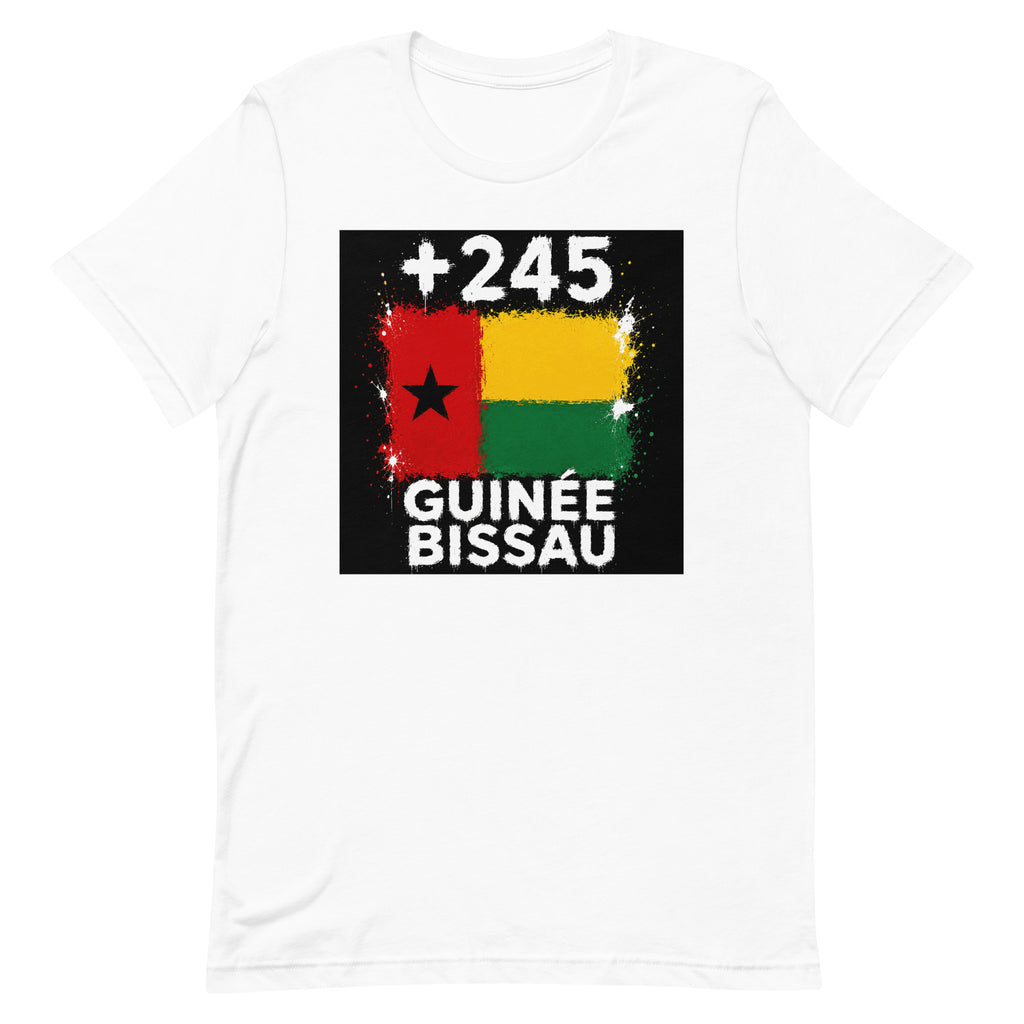 T-shirt Guinée-Bissau +245 Blanc, design drapeau bissau-guinéen - vue de face