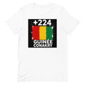 T-shirt Guinée-Conakry +224 Blanc, design drapeau guinéen - vue de face