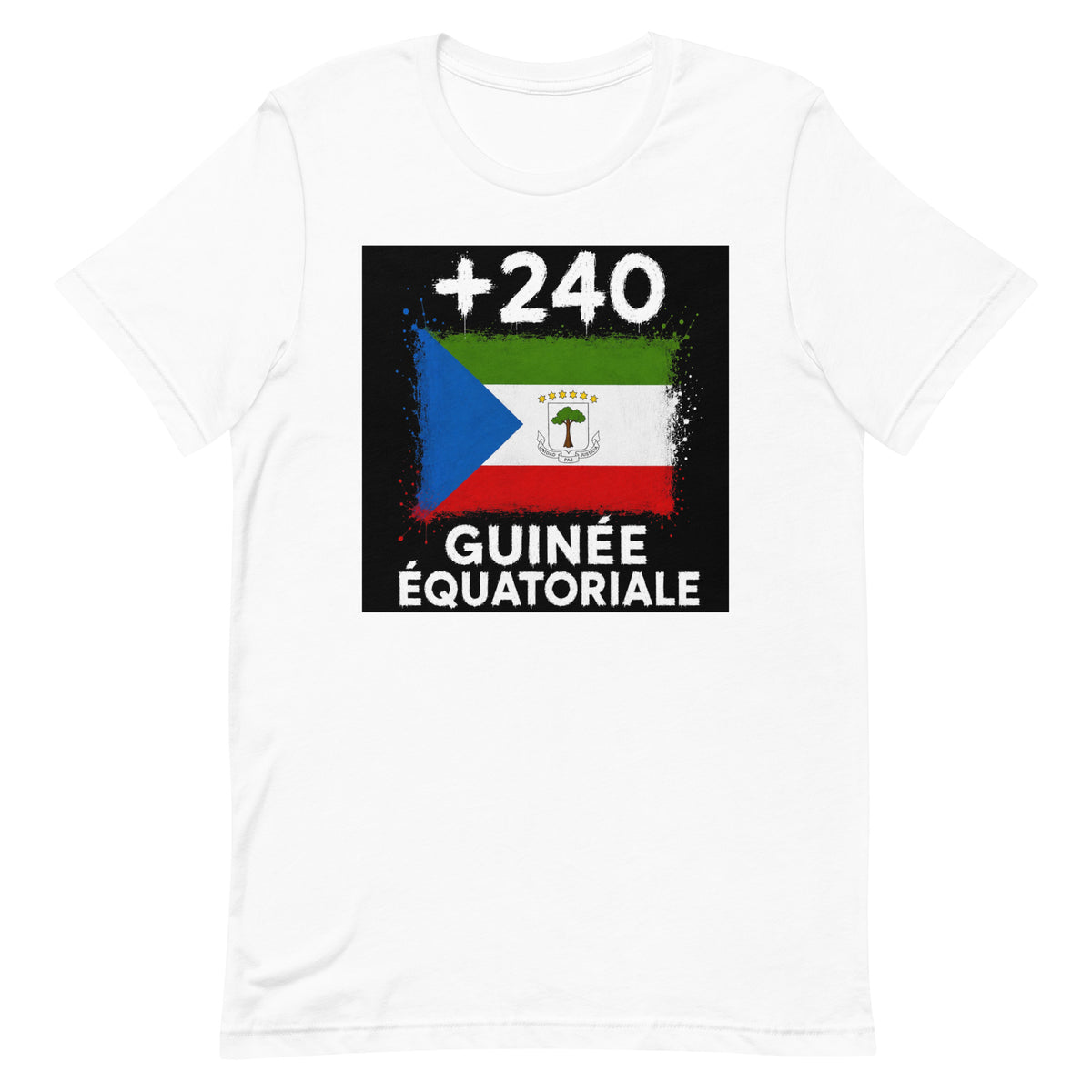 T-shirt Guinée-Équatoriale +240 Blanc, design drapeau équato-guinéen - vue de face