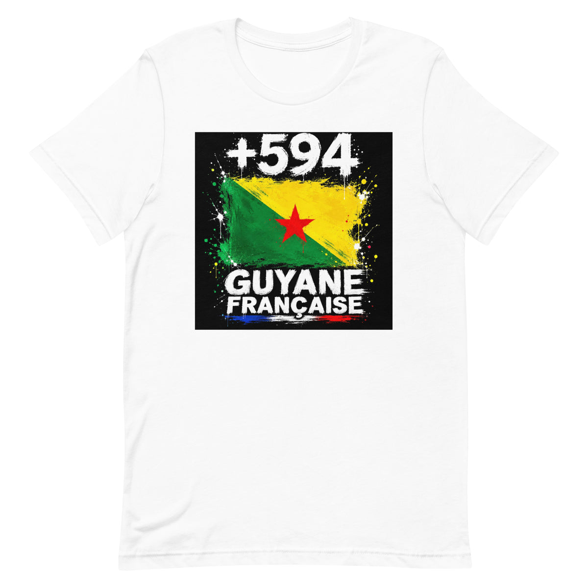 T-shirt Guyane +594 Blanc, design drapeau guyanais - vue de face