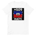 T-shirt Haïti +509 Blanc, design drapeau haïtien - vue de face