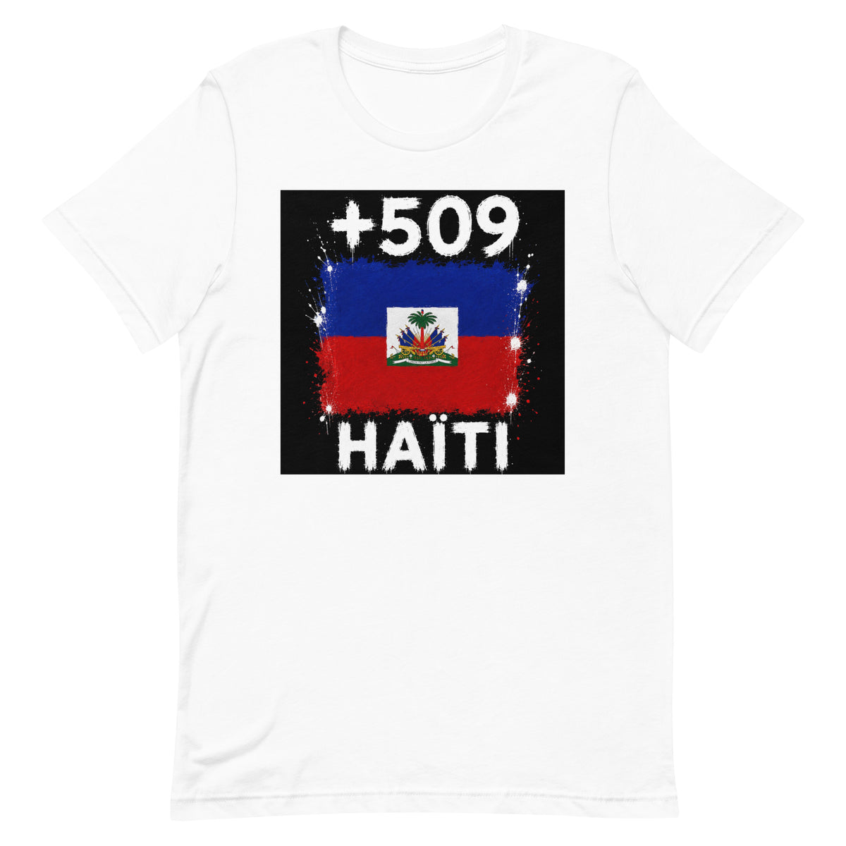 T-shirt Haïti +509 Blanc, design drapeau haïtien - vue de face