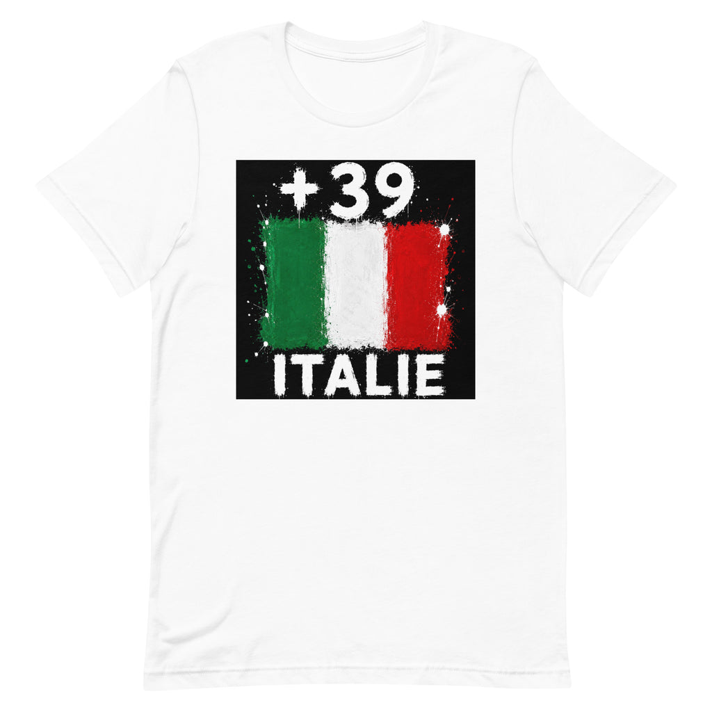 T-shirt Italie +39 Blanc, design drapeau italien - vue de face
