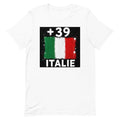 T-shirt Italie +39 Blanc, design drapeau italien - vue de face