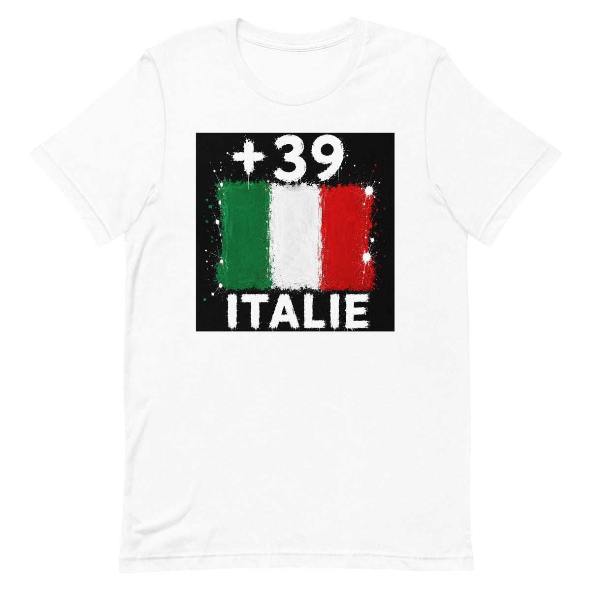 T-shirt Italie +39 Blanc, design drapeau italien - vue de face