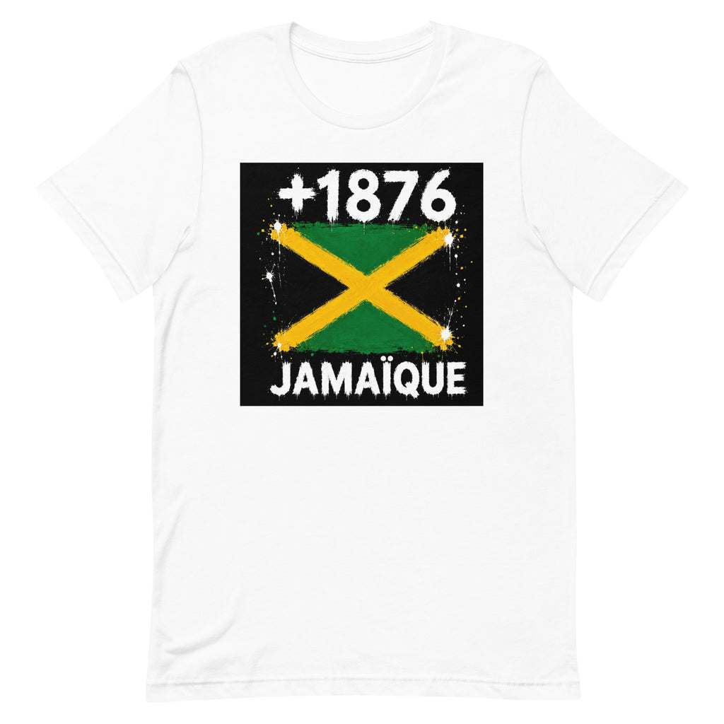 T-shirt Jamaïque +1876 Blanc, design drapeau jamaïcain - vue de face