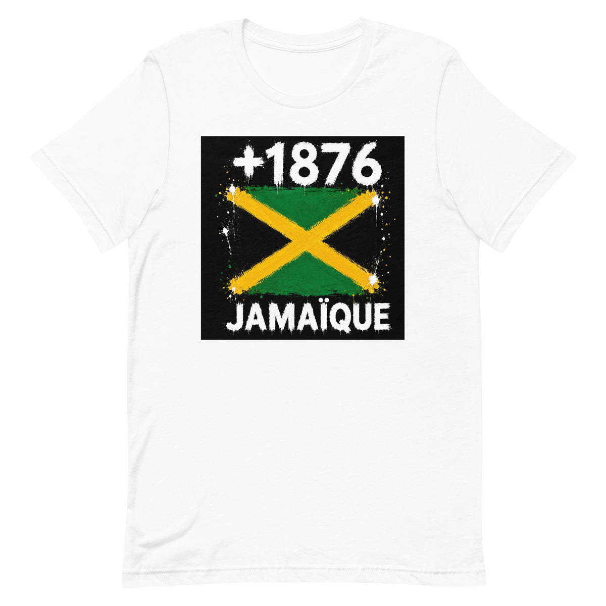 T-shirt Jamaïque +1876 Blanc, design drapeau jamaïcain - vue de face