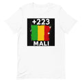T-shirt Mali +223 Blanc, design drapeau malien - vue de face