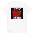T-shirt Maroc +212 Blanc, design drapeau marocain - vue de face