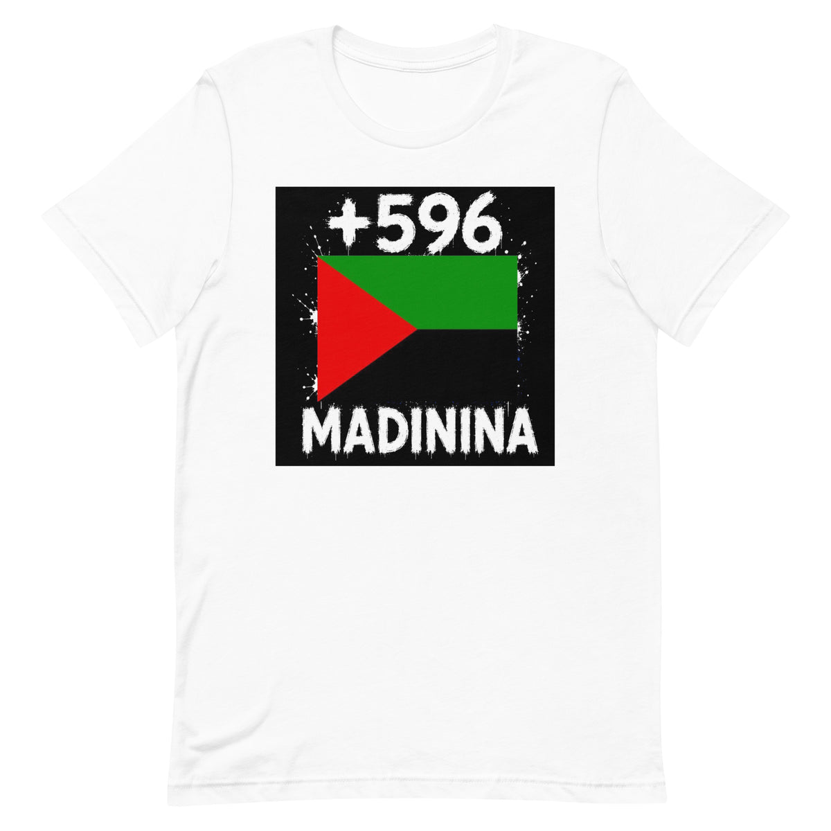 T-shirt Martinique +596 Blanc, design drapeau martiniquais - vue de face