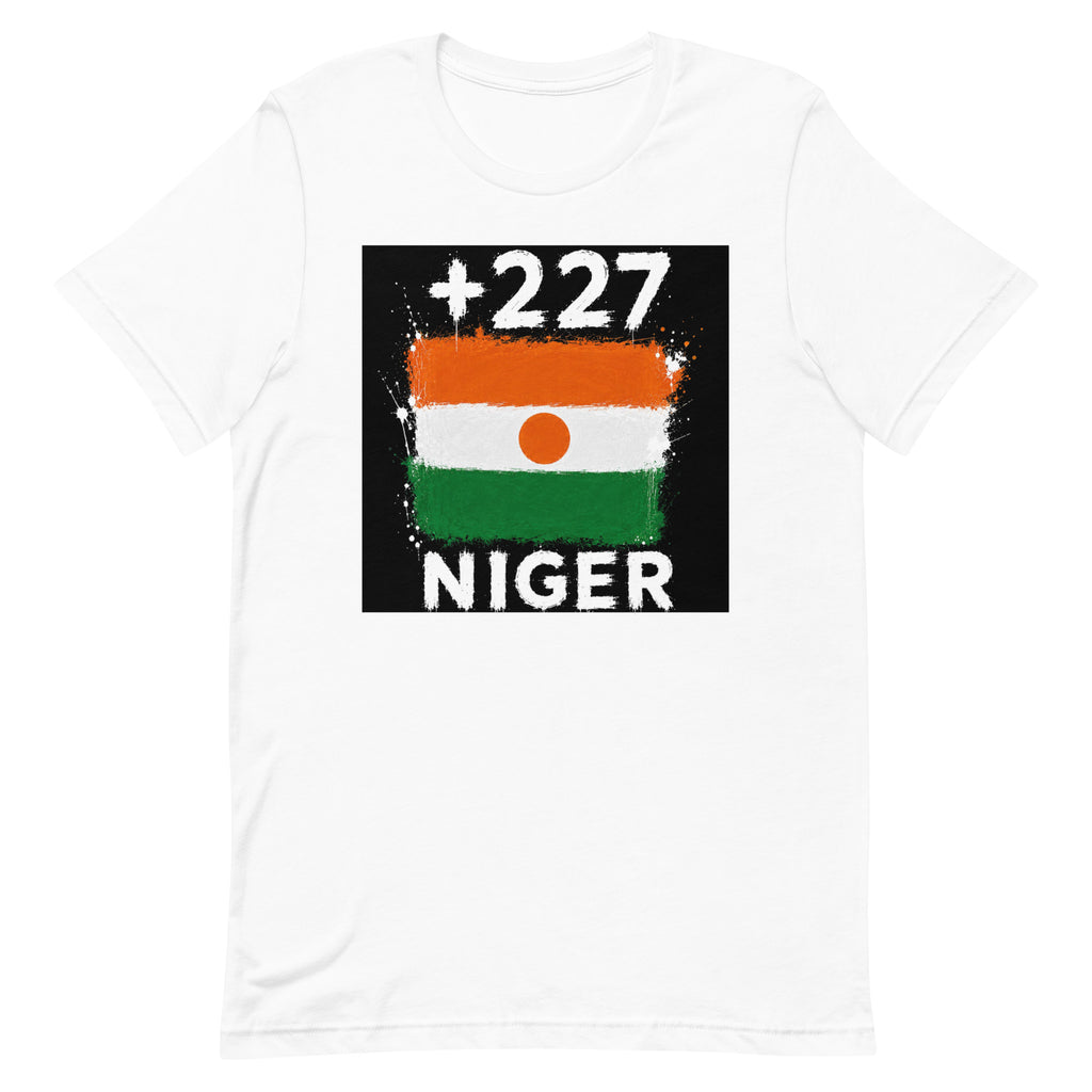 T-shirt Niger +227 Blanc, design drapeau nigérien - vue de face
